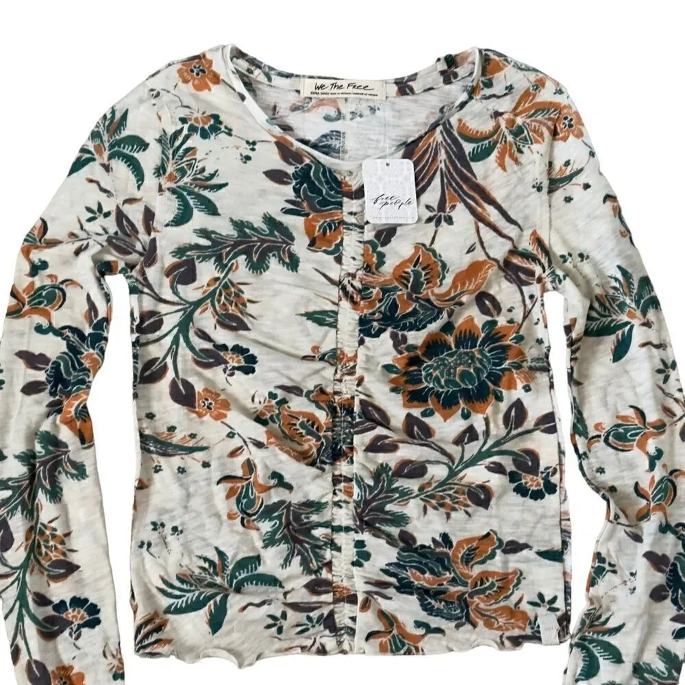 We The Free Free People Dreamed of You Floral Ruched Long Sleeve Top XSMALL NWT